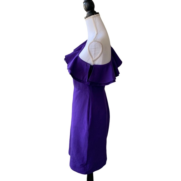 J CREW FAILLE ONE SHOULDER RUFFLE COCKTAIL DRESS IN ATLAS PURPLE - Picture 4 of 16